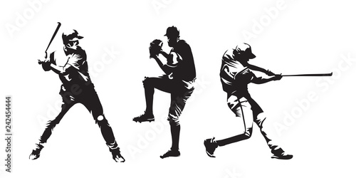 Canvas Print Set of baseball players vector silhouettes