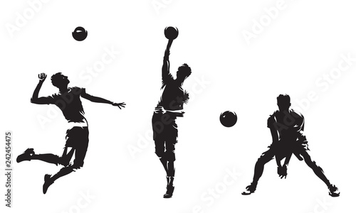 Group of volleyball players, set of isolated vector silhouettes. Team sport, active people. Beach volleyball photo