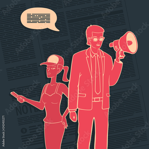 Vector Illustration People Agitate With Megaphone