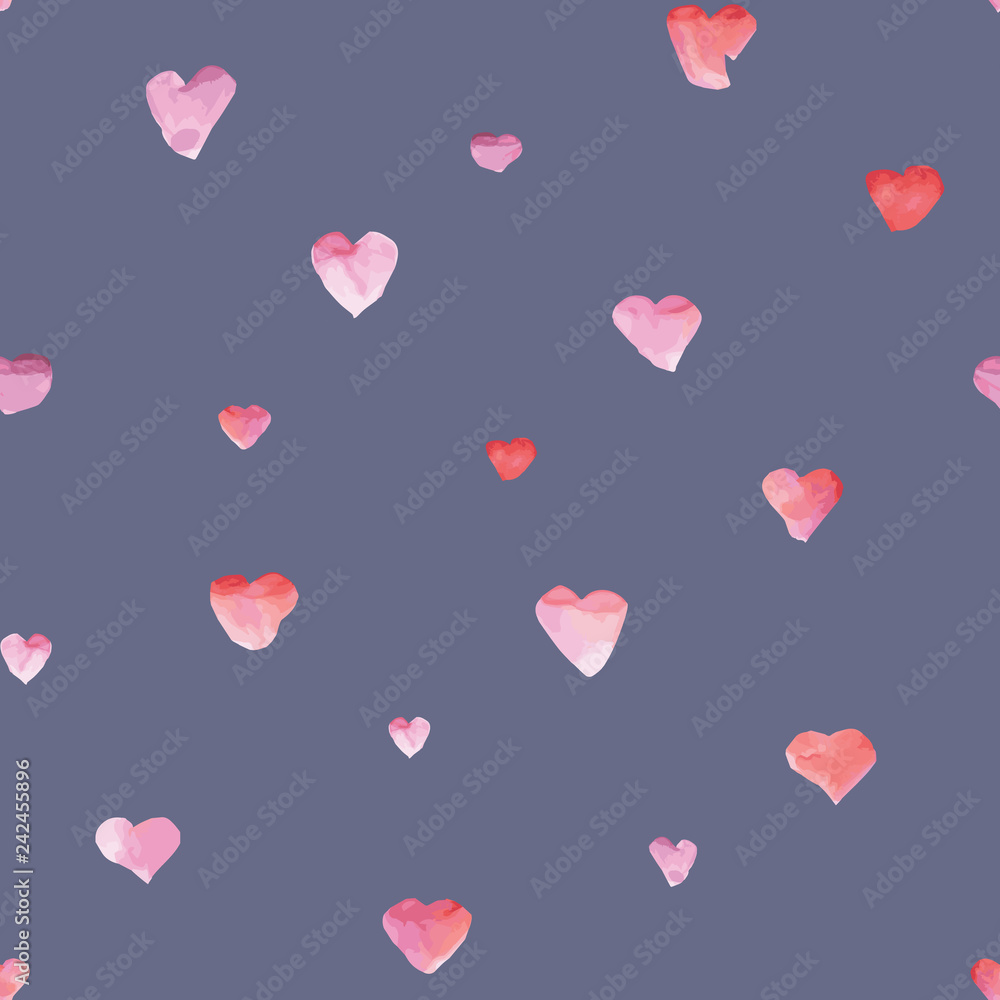 Vector Watercolor Hearts on blue seamless pattern background. Perfect for fabric, scrapbooking and wallpaper project