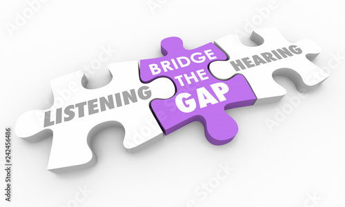 Listening Vs Hearing Bridge the Gap Puzzle Pieces 3d Illustration
