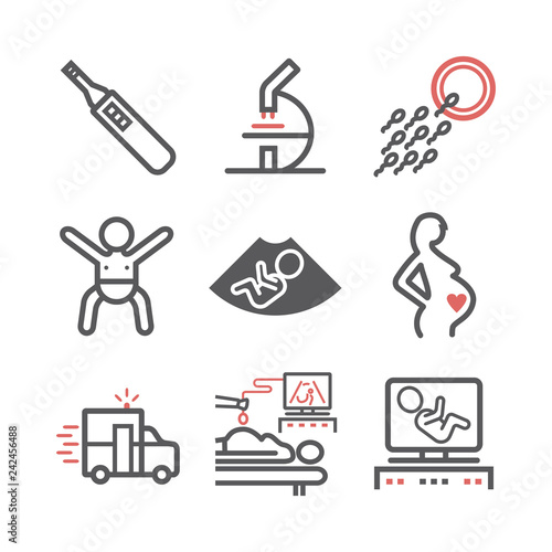 Pregnancy line icons set. Infographics. Vector signs for web graphics.