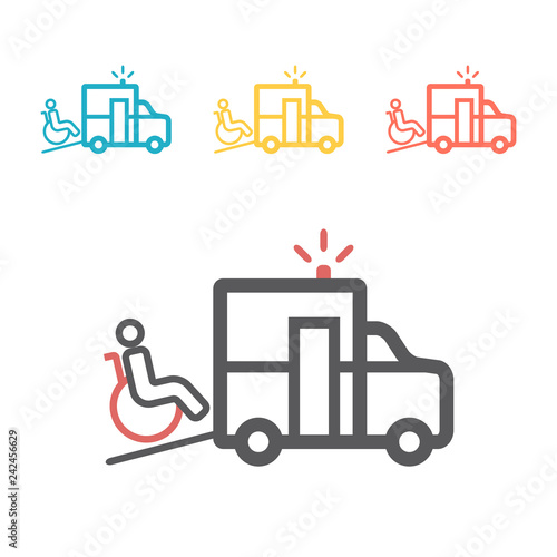 Minibus for physically disabled people. Line icon. Vector sign for web graphic.