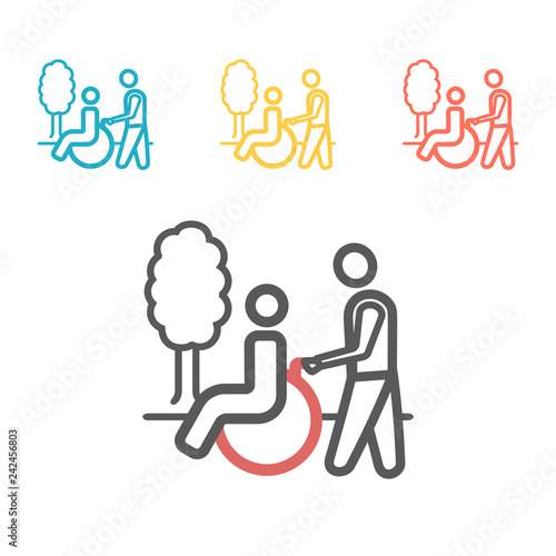 Disabled walking. Patient care line icon. Vector sign for web graphic