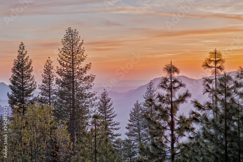 Sunset over Yosemite National Forest and Sierra Nevada