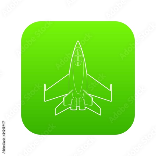 Military jet icon green vector isolated on white background