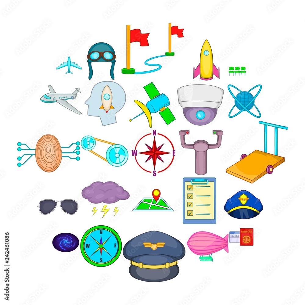 Air flight icons set. Cartoon set of 25 air flight vector icons for web isolated on white background Air flight icons set. Cartoon set of 25 air flight vector icons for web isolated on white background