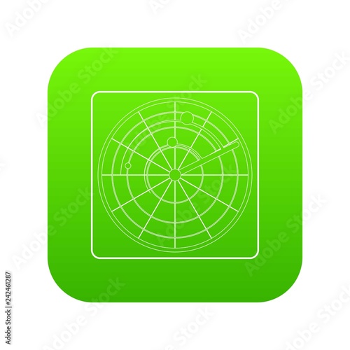 Radar icon green vector isolated on white background