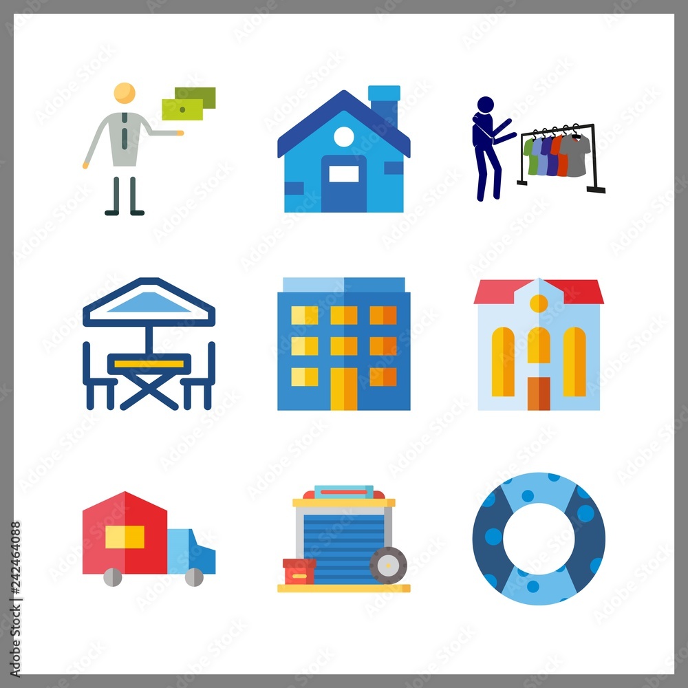 9 estate icon. Vector illustration estate set. garage and terrace icons for estate works 9 estate icon. Vector illustration estate set. garage and terrace icons for estate works