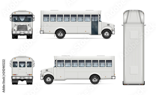 White bus vector mockup for vehicle branding, advertising, corporate identity. Isolated template of realistic autobus on white background. All elements in the groups on separate layers