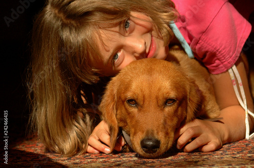 girl with her dog photo