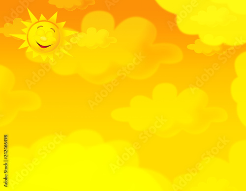 cartoon summer sky and happy sun background with space for text - illustration for children