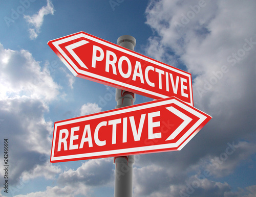 Slika na platnu two road signs - proactive reactive choice