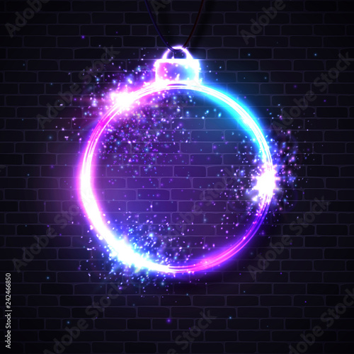 Christmas neon sign. Xmas decoration vector background.