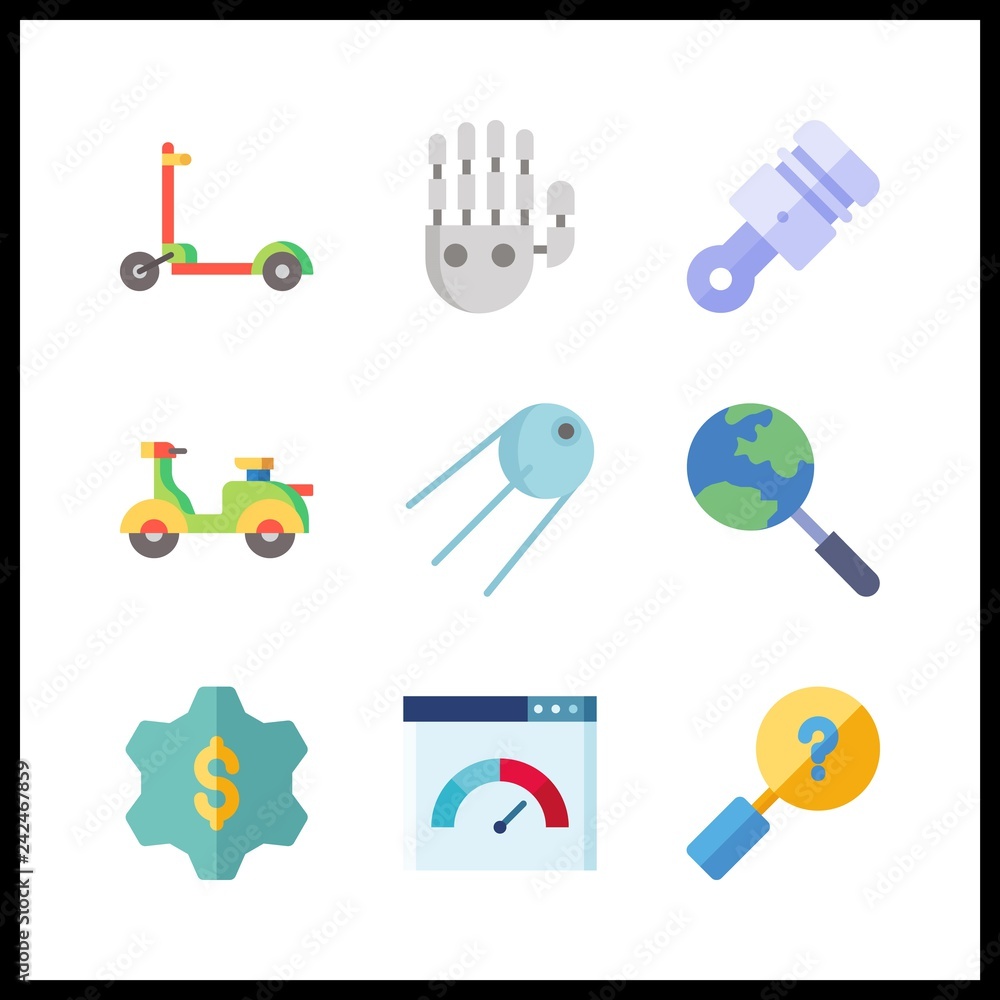 9 engine icon. Vector illustration engine set. speedometer and scooter icons for engine works 9 engine icon. Vector illustration engine set. speedometer and scooter icons for engine works