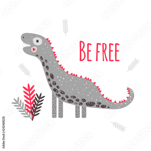 Vector illustration. Cute dinosaur Diplodocus. Print for childre