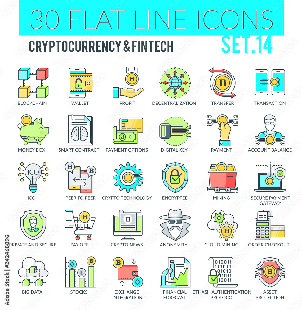 Fototapeta premium Cryptocurrency and Fintech Icons