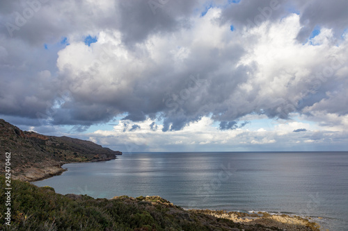 Cloudy sky near the beach of Afrata in Crete Greece.