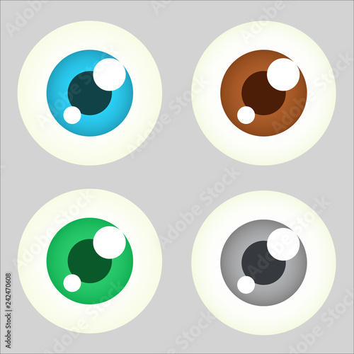 Set of eyeballs with different colors. Vector illustration on grey background