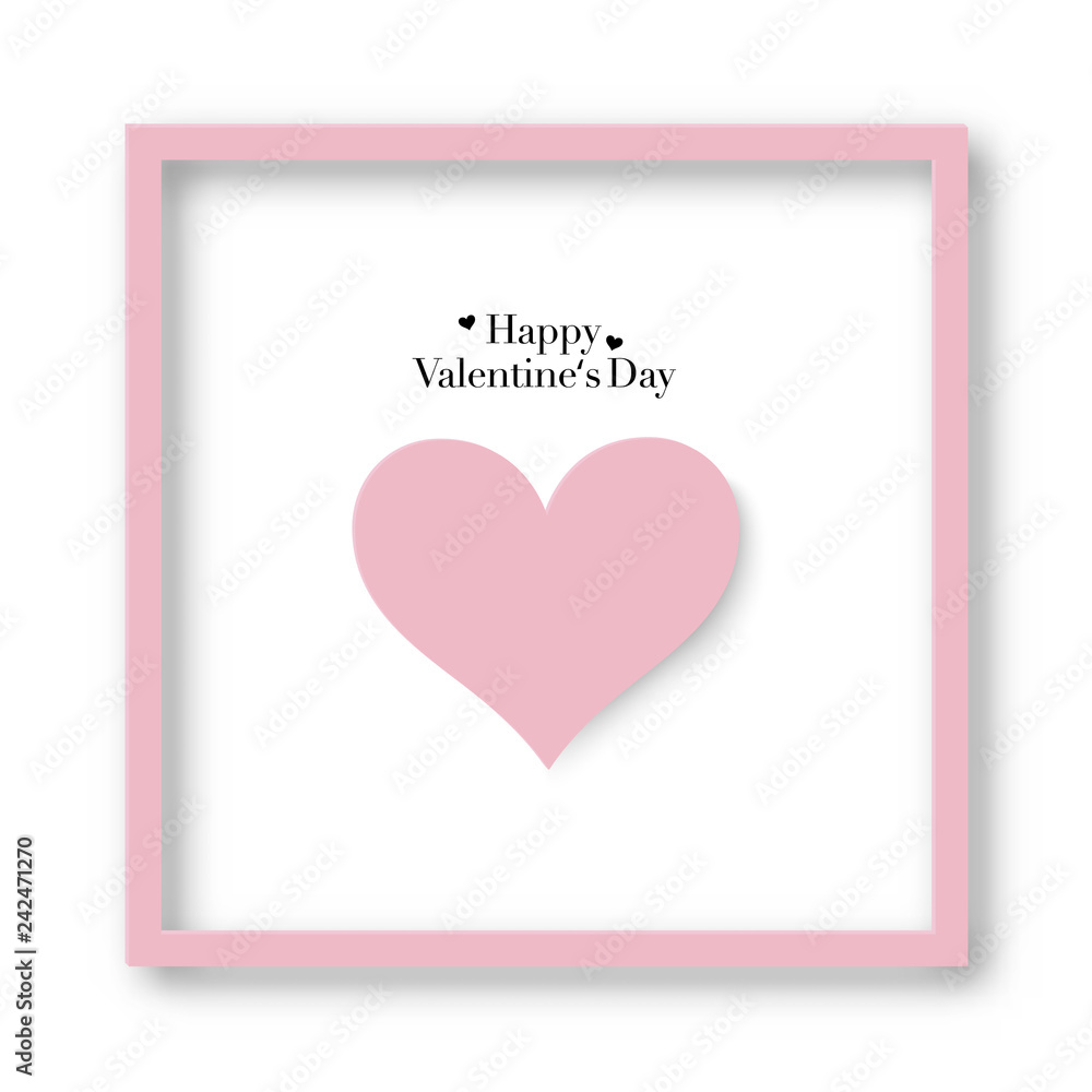 Happy Valentines Day with paper pink heart and pink frame Happy Valentines Day with paper pink heart and pink frame