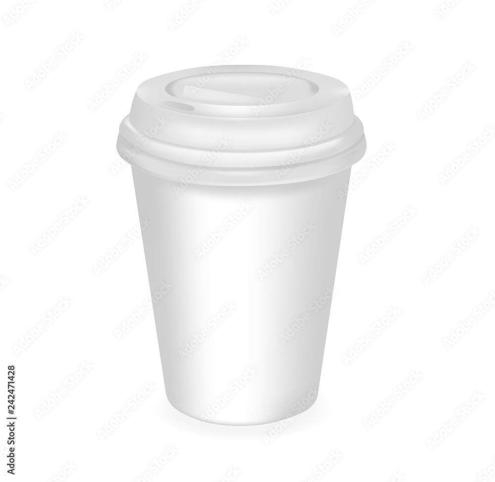 Vector realistic coffee container with a lid. cap for drinks, desserts and yogurt. 3D mockup. EPS10. Vector realistic coffee container with a lid. cap for drinks, desserts and yogurt. 3D mockup. EPS10.