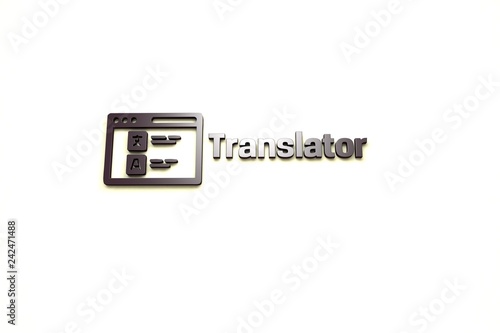 Text Translator with dark 3D illustration and yellow background