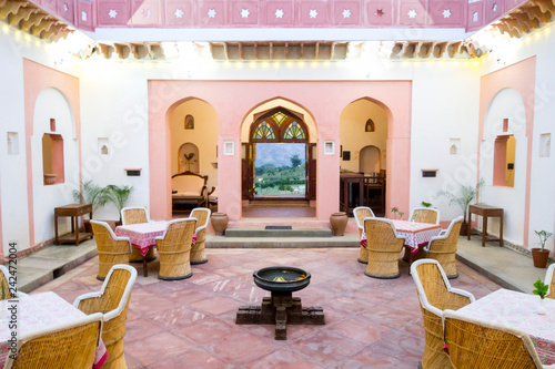 India, Rajasthan, Alwar, Heritage Hotel Ram Bihari Palace, courtyard photo