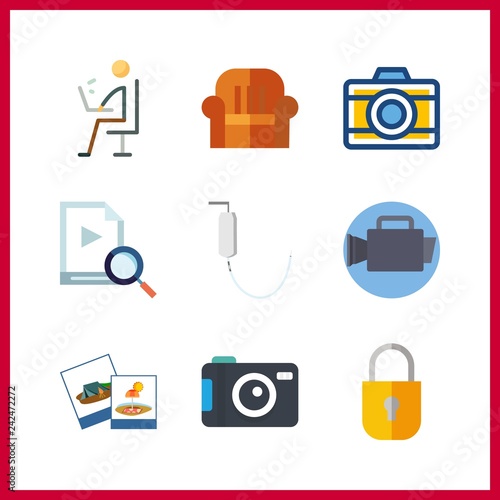 9 camera icon. Vector illustration camera set. photo camera and skype icons for camera works