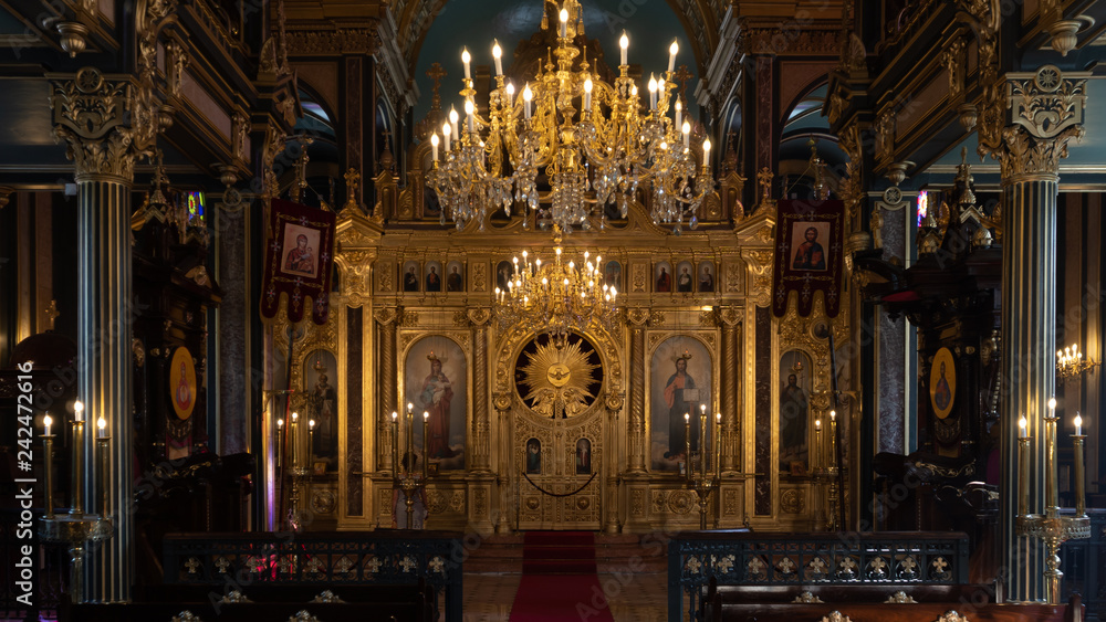 Interior detail from Bulgarian iron St. Stephen Church, an orthodox church in Istanbul, Turkey