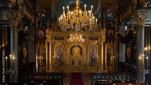 Interior detail from Bulgarian iron St. Stephen Church, an orthodox church in Istanbul, Turkey