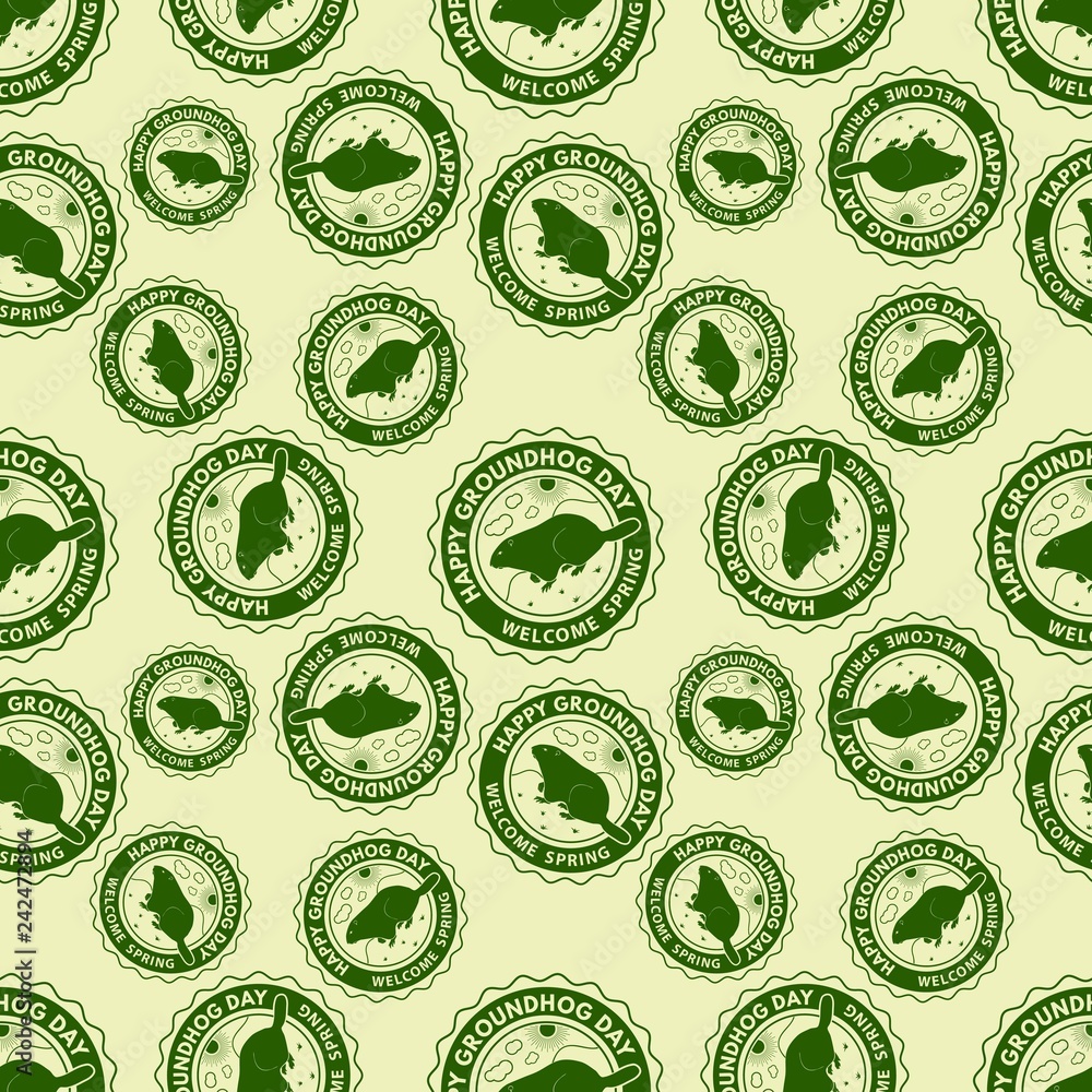 Happy groundhog day. Seamless pattern with cute groundhogs. Vector illustration. Happy groundhog day. Seamless pattern with cute groundhogs. Vector illustration.