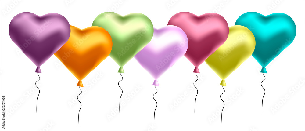 Naklejka Wektorowa ilustracja z kolorowymi balonami w formie serca. Tło dla pocztówek, plakatów