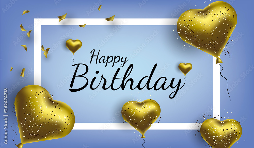 Vector illustration with gold balloons in the shape of heart