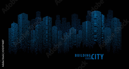 Abstract Futuristic City vector  Dots Building in the City.