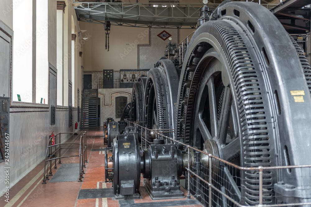 Operating engines room of several subway trains Operating engines room of several subway trains