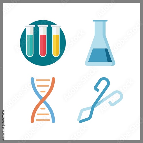 4 scientific icon. Vector illustration scientific set. crucible tongs and test tubes icons for scientific works