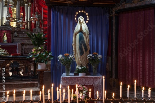 Catholic Church, Interior, statue of the Virgin Mary, Cannobio, Lago Maggiore, Verbano-Cusio-Ossola Province, Piedmont Region, Italy, Europe