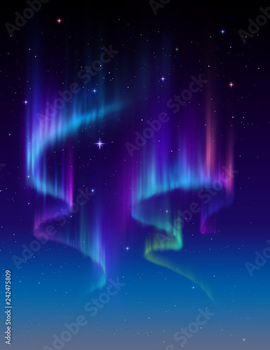 Canvas Print Aurora Borealis abstract background, northern lights in polar night sky illustra