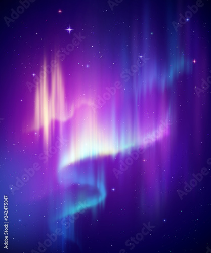 Aurora Borealis abstract background, northern lights in polar night sky illustration, natural phenomenon, cosmic miracle, wonder, neon glowing lines, ultraviolet spectrum