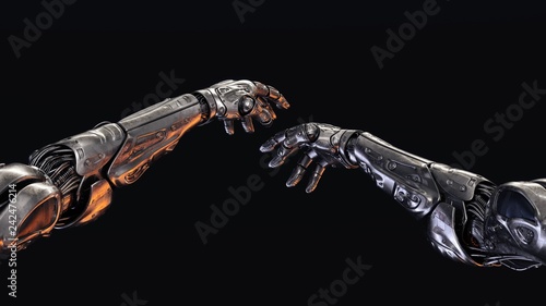 Futuristic cyborg prosthetic arms with strong muscular structure
