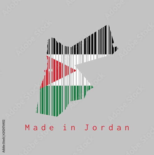 Barcode set the shape to Jordan map outline and the color of Jordan flag on grey background.