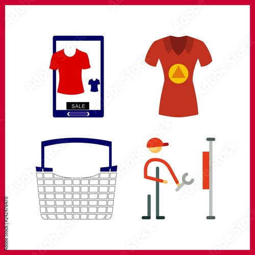 4 shop icon. Vector illustration shop set. reparation and shirt icons for shop works