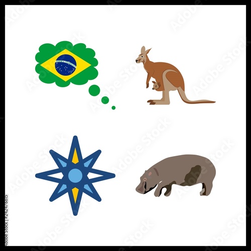 4 south icon. Vector illustration south set. kangaroo and hippo icons for south works