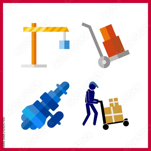 4 load icon. Vector illustration load set. winch and wheelbarrow icons for load works