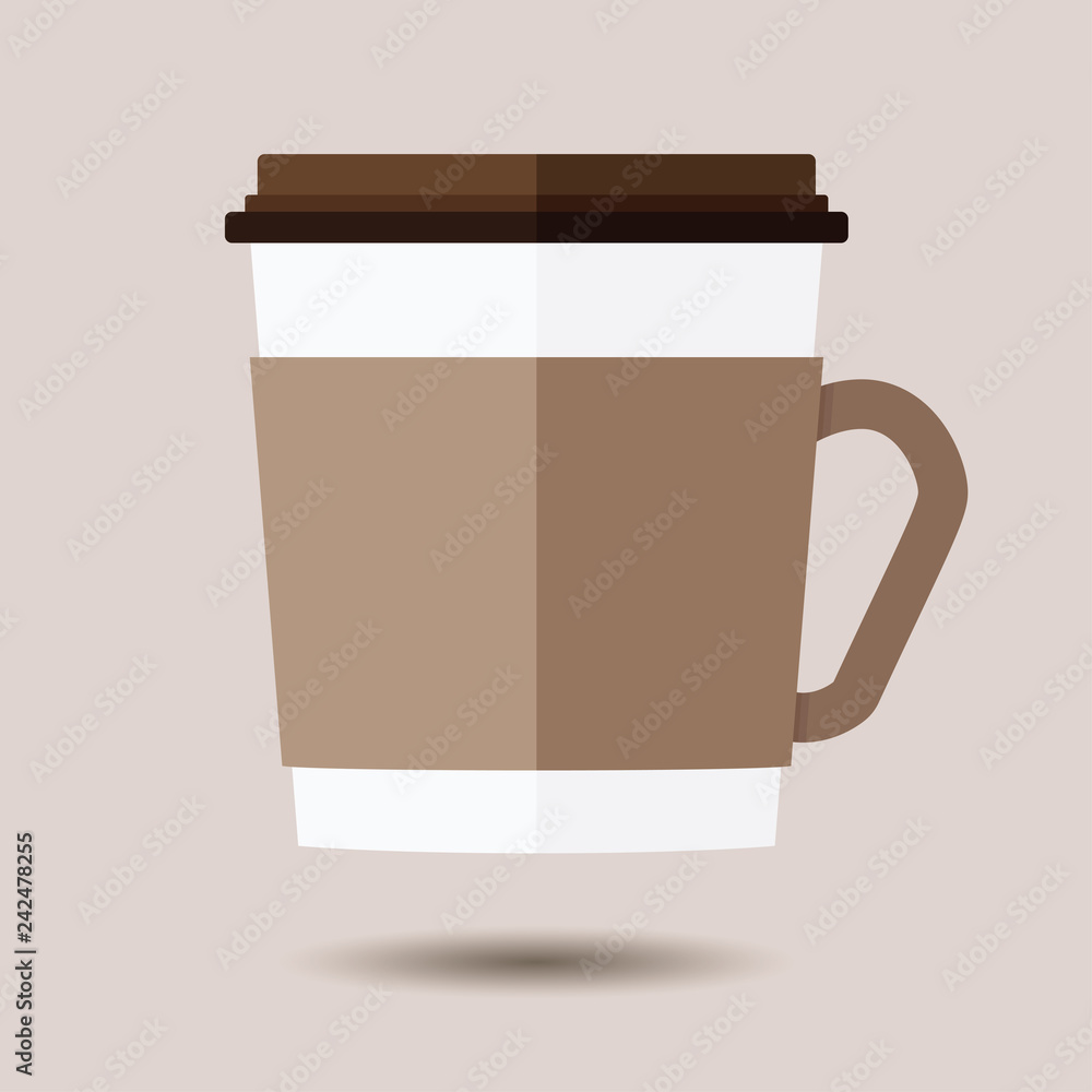 Hot disposable coffee cup icon on brown background. Hot disposable coffee cup icon on brown background.