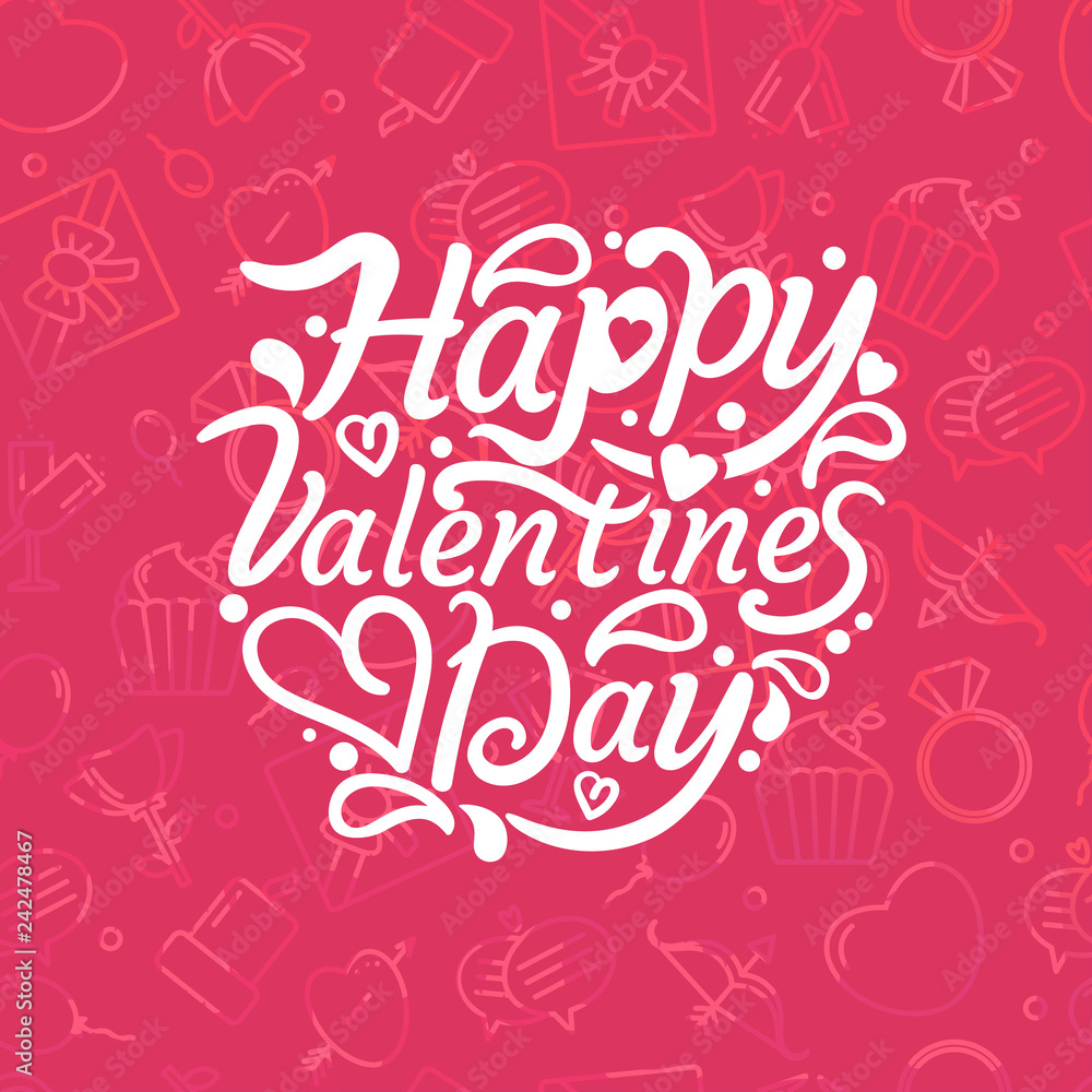 Greeting card with sign Happy Valentine's Day text. For  banners,wallpapers and craft paper.Vector illustration