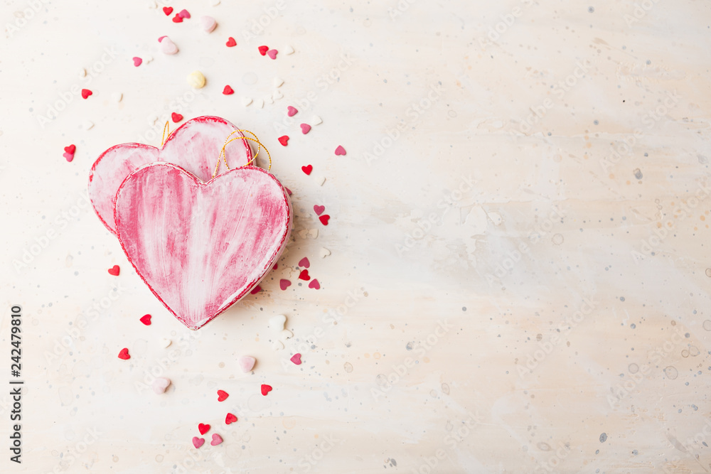 Valentines day background with two red hearts Valentines day background with two red hearts