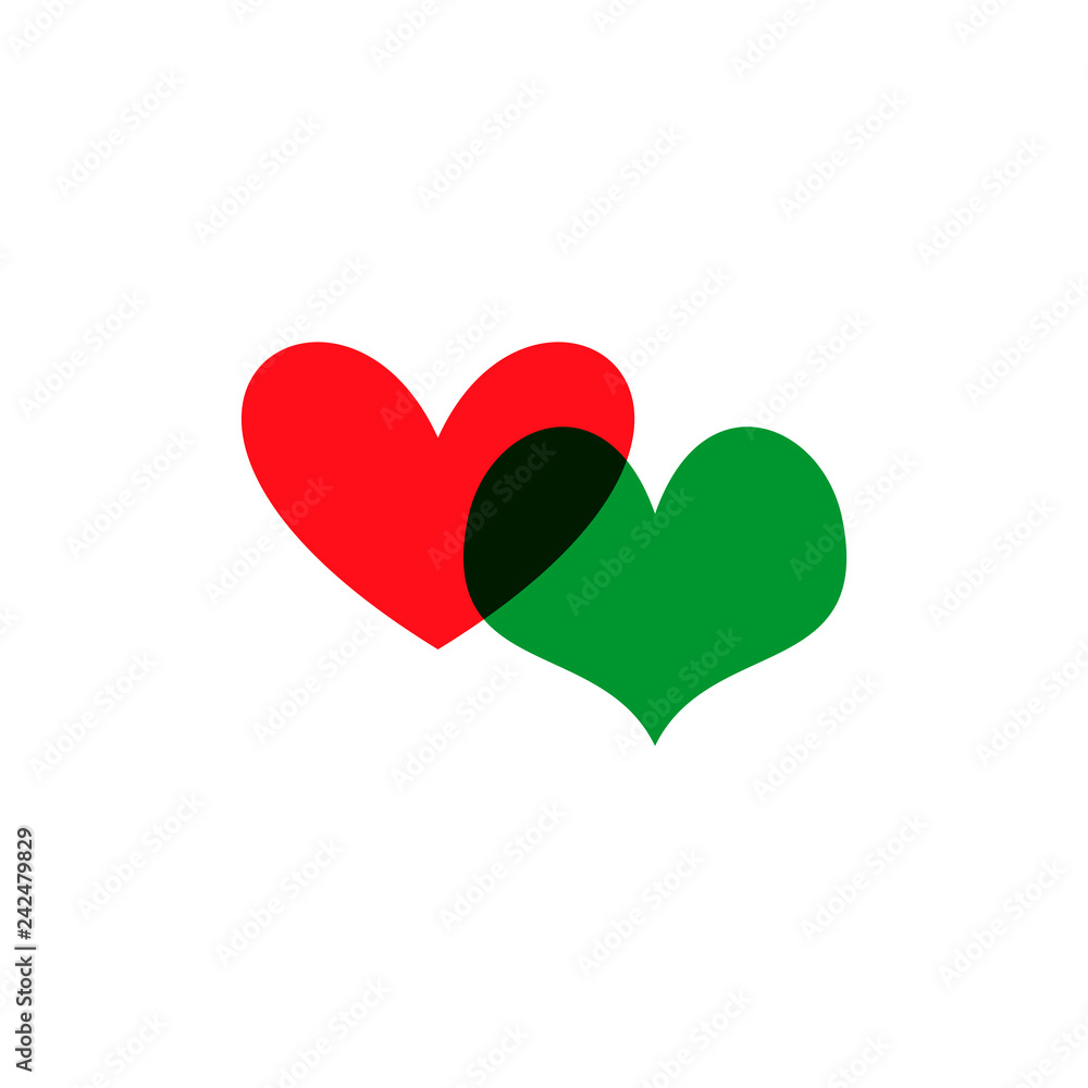 Hearts icon green and red on white