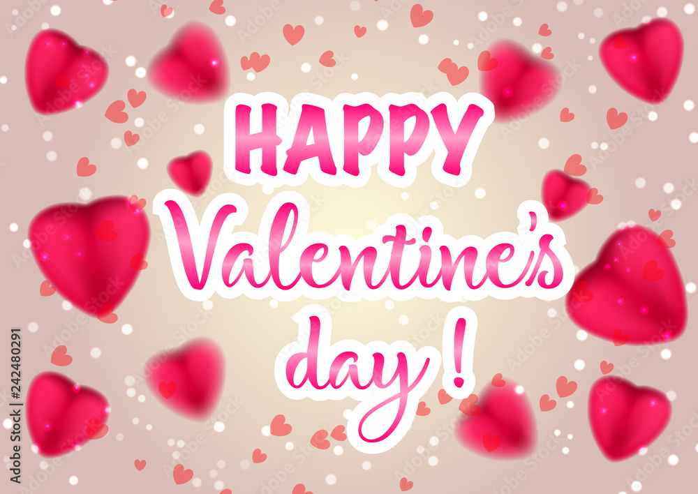 Happy Valentine's Day illustration. Banner with a holiday lettering, on a red other hearts and background design holiday