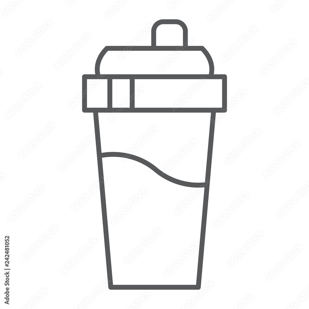 Bottle shaker thin line icon, drink and container, cup sign, vector graphics, a linear pattern on a white background. Bottle shaker thin line icon, drink and container, cup sign, vector graphics, a linear pattern on a white background.